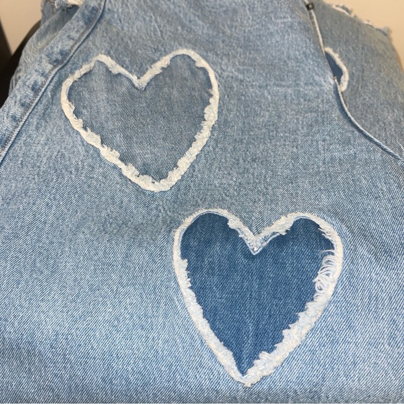 Social Tourist Ultra High Rise Baggy Heart Cropped Distressed Frayed Jeans - Picture 10 of 11